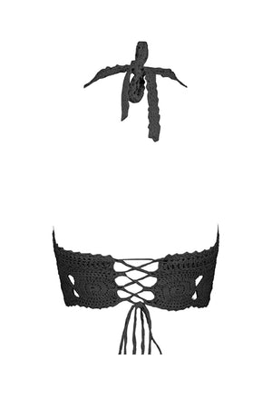 Coliumo Hand-Crochet Halter Top in Black