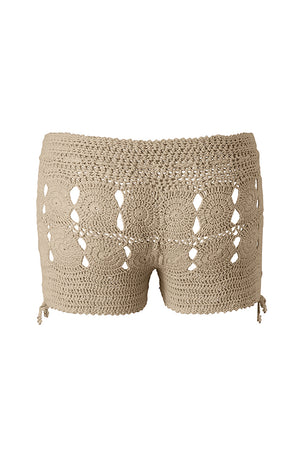Aysen Drawstring Hand-Crochet Shorts in Cream