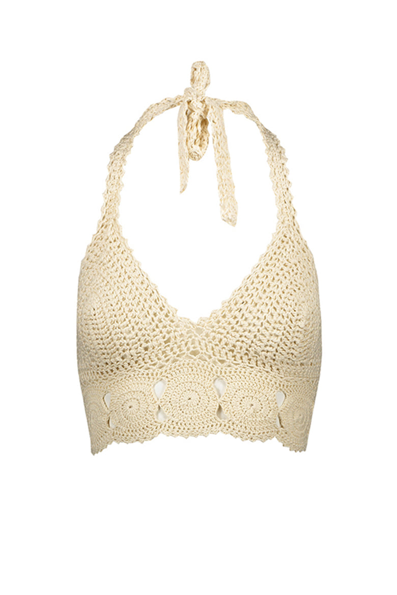 Coliumo Hand-Crochet Halter Top in Cream