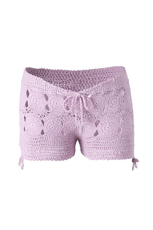 Aysen Drawstring Hand-Crochet Shorts in Lilac