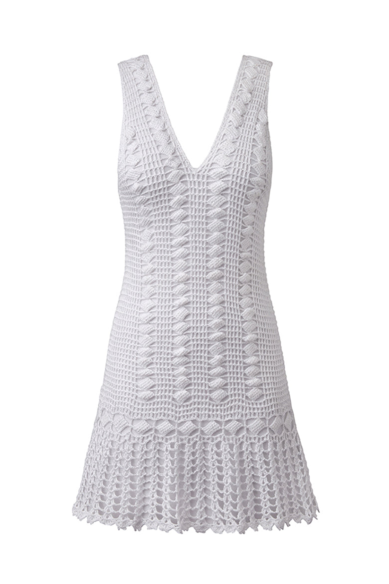 white crochet dress amazon Li White Crochet Long Sleeve Mini Dress - US 2